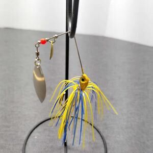 Fishing Spinner Bait Lure Yellow Blue Skirt Gold Head Metal Blade Bass Pike NWOT